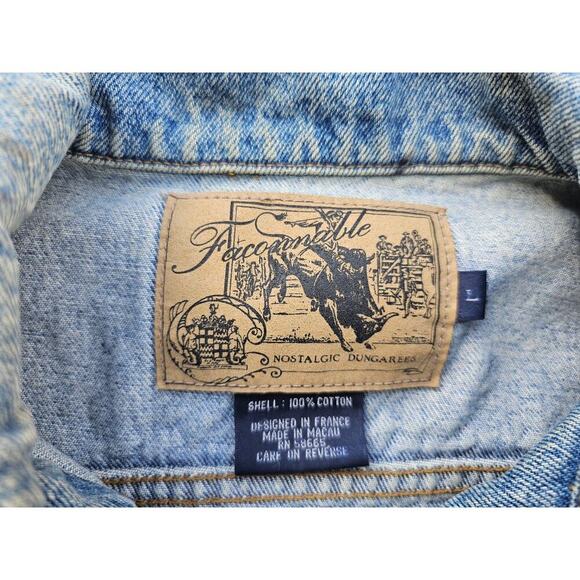Faconnable Denim Jean Jacket Womens Large Button Blue Trucker Long Sleeve Y2K - Picture 6 of 11